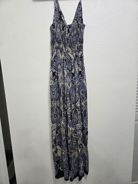 Angie mocked Blue Paisley Maxi Pants Romper